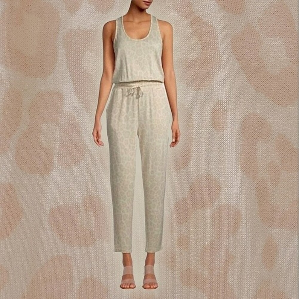 Splendid Anthropologie Beige Ole Leopard Soft Racerback Jumpsuit Women's S $158